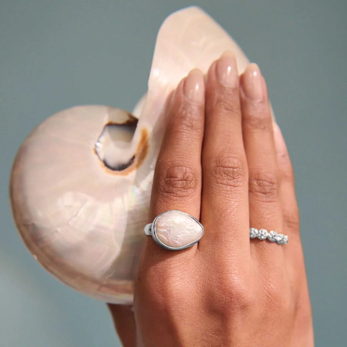 Murkani Of the Sea Baroque Pearl Ring Silver
