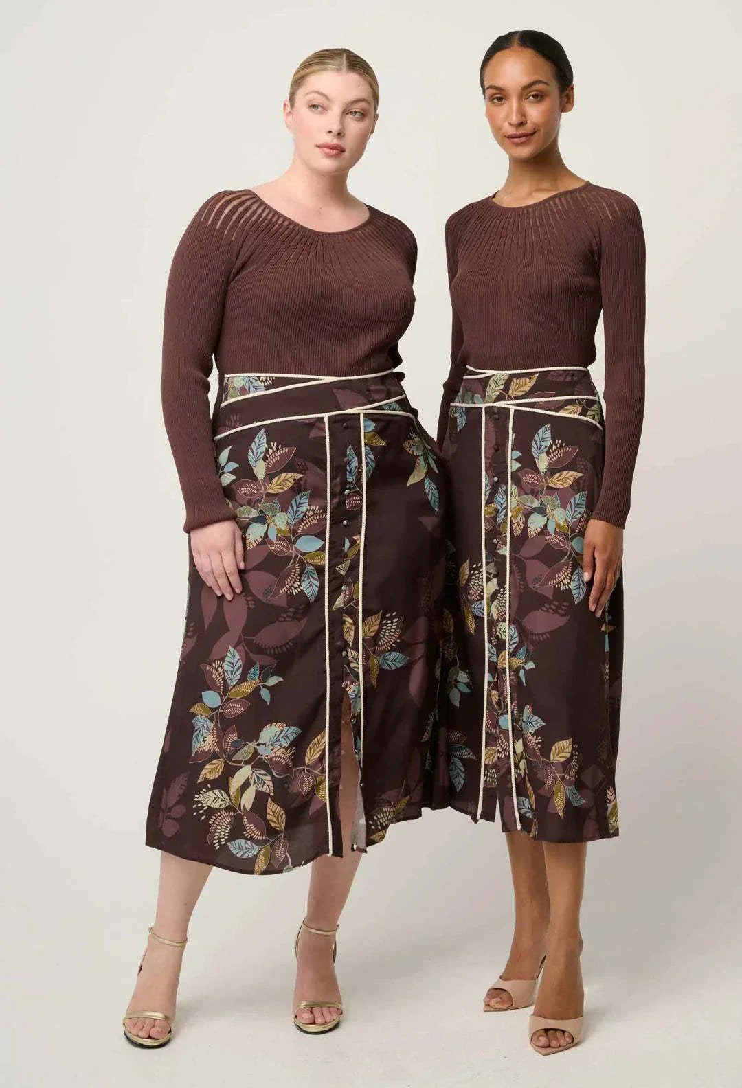 Once Was Rhiannon Viscose Nylon Sheer Knit Top Mocha
