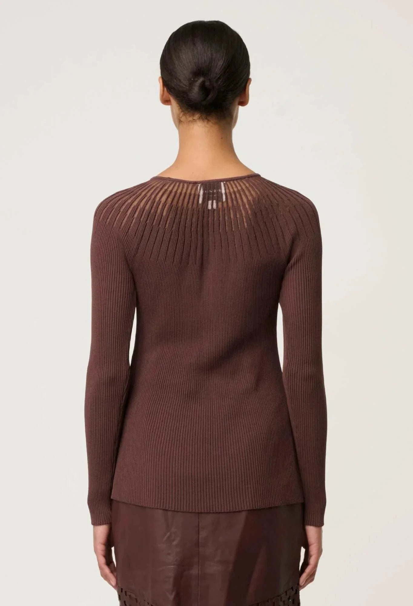 Once Was Rhiannon Viscose Nylon Sheer Knit Top Mocha