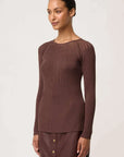 Once Was Rhiannon Viscose Nylon Sheer Knit Top Mocha