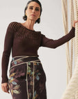 Once Was Rhiannon Viscose Nylon Sheer Knit Top Mocha