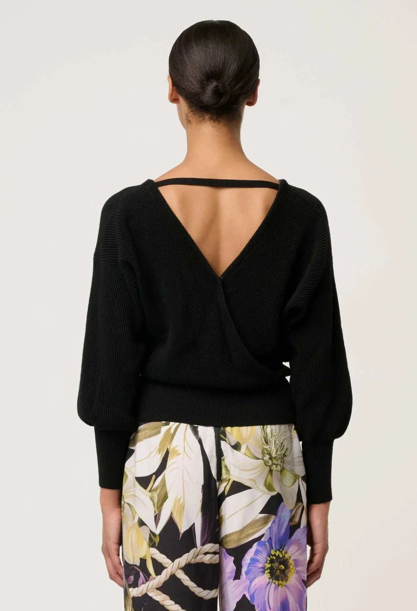 Once Was Clarissa Merino Wool reversible Knit Top Black