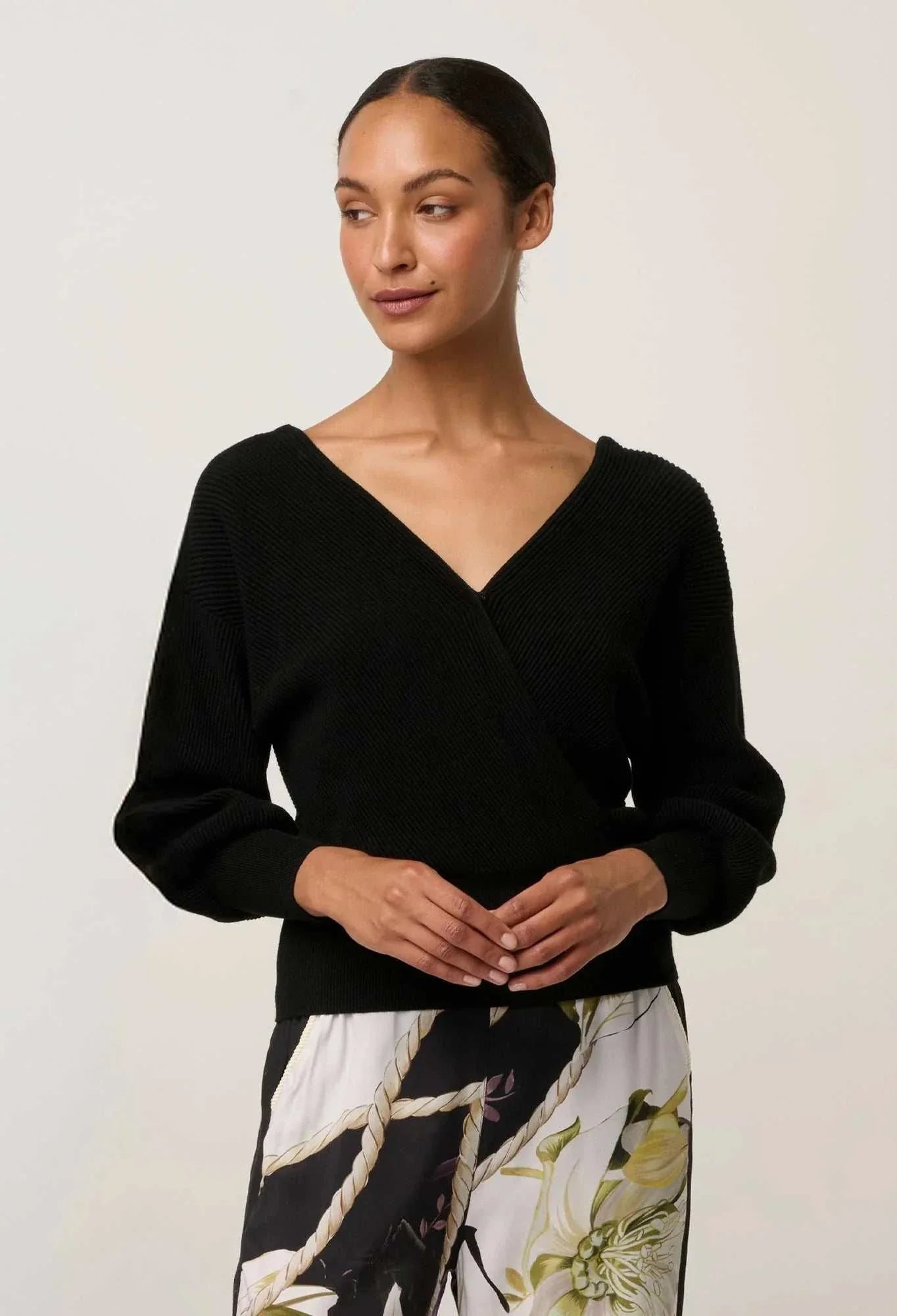 Once Was Clarissa Merino Wool reversible Knit Top Black