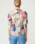Once Was Oleander Cotton Silk Shirred Collar Oasis Flora