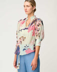 Once Was Oleander Cotton Silk Shirred Collar Oasis Flora