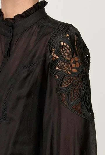 Once Was Sevilla Cotton Silk Shirt Onyx