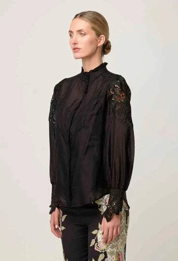 Once Was Sevilla Cotton Silk Shirt Onyx