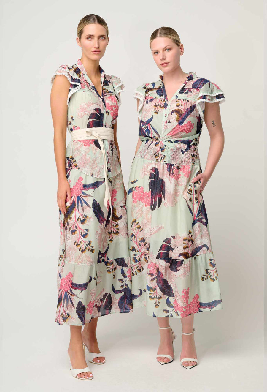 Once Was Luma Silk Cotton Flutter Sleeve Trim Top Oasis Flora