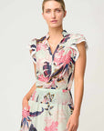 Once Was Luma Silk Cotton Flutter Sleeve Trim Top Oasis Flora