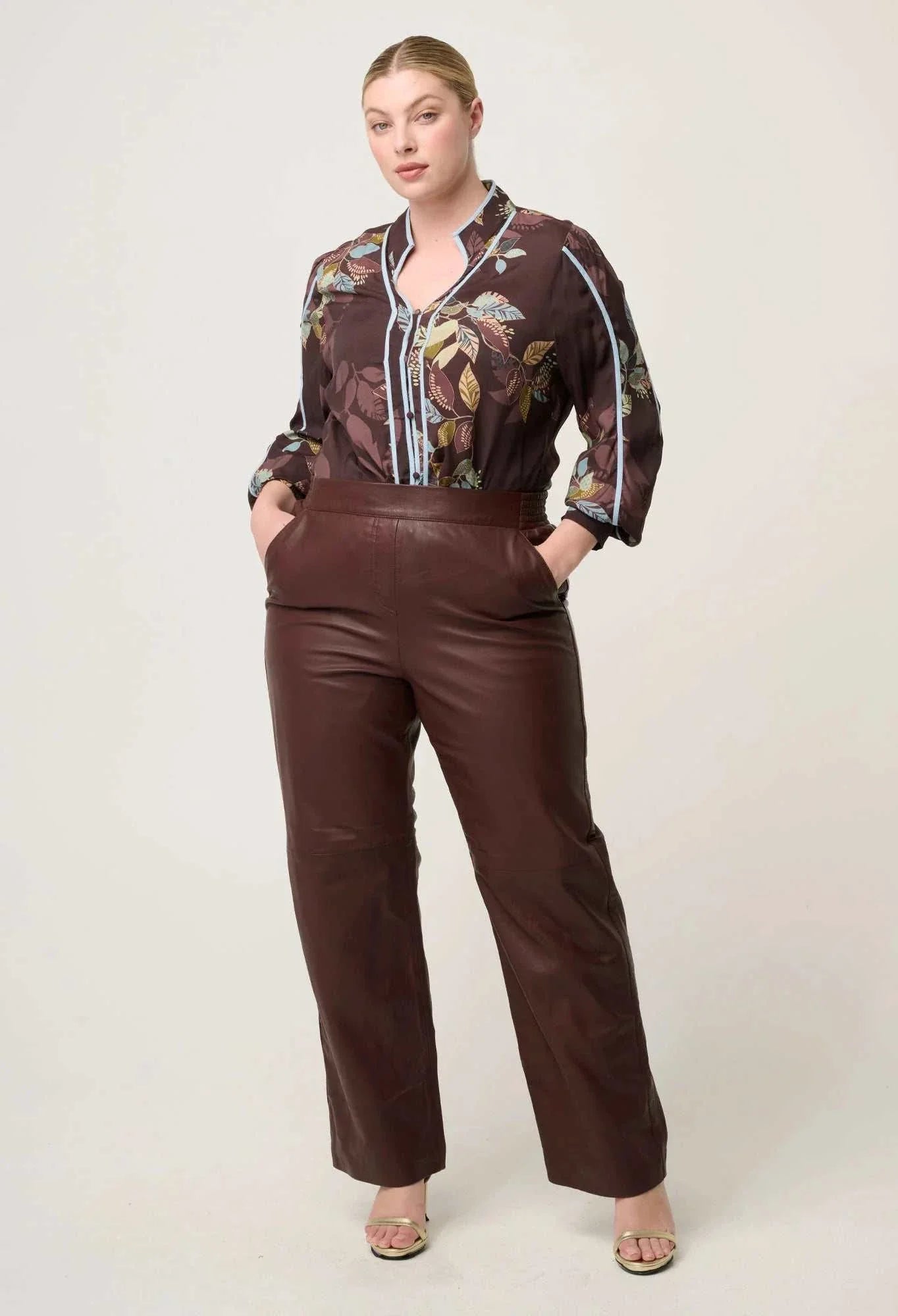 Once Was Joan Leather Straight Leg Pant Oxblood