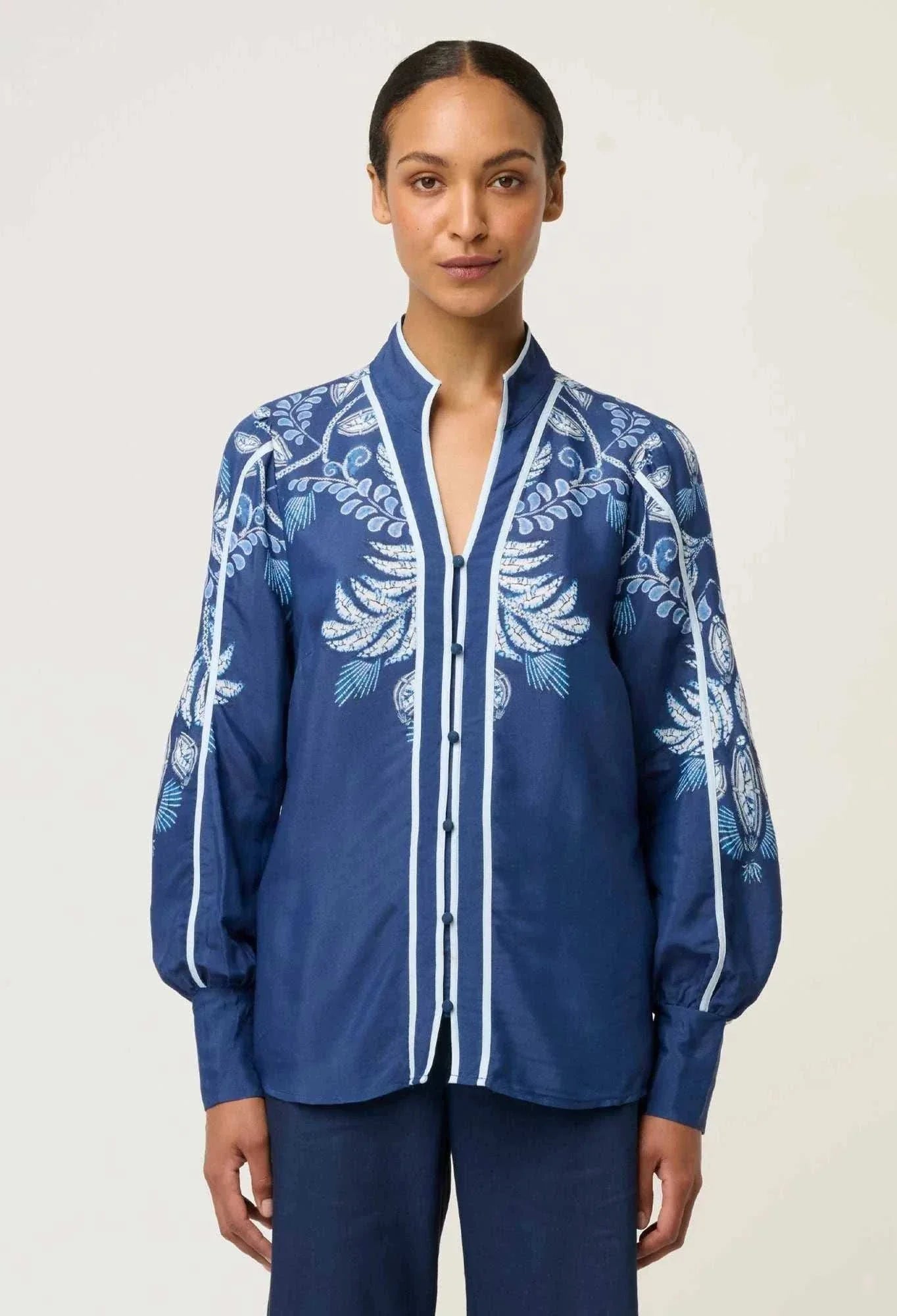 Once Was Asher Placement Print Faille Shirt Moonlit Batik