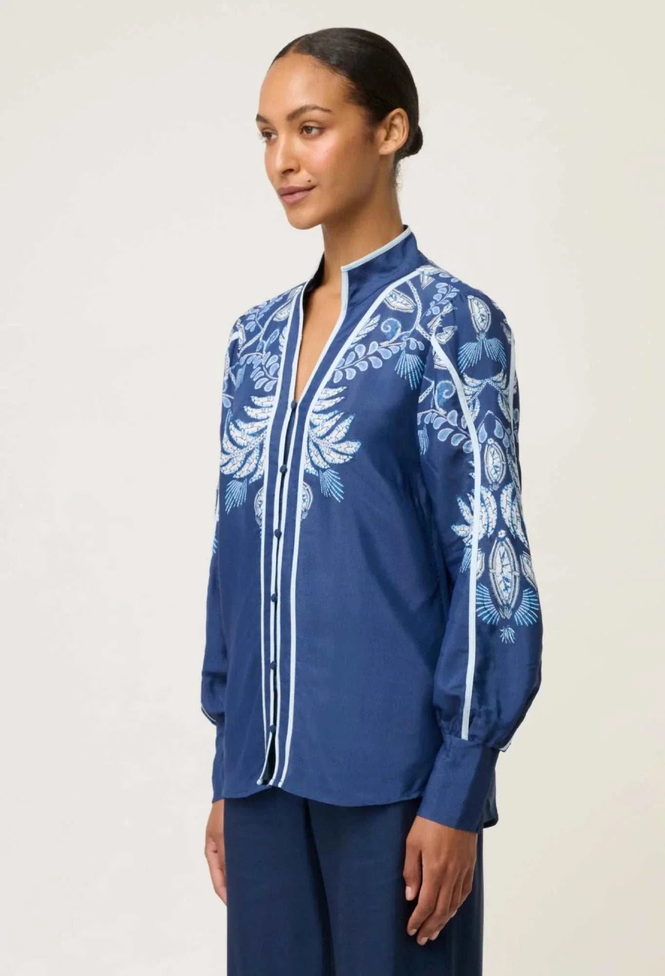 Once Was Asher Placement Print Faille Shirt Moonlit Batik
