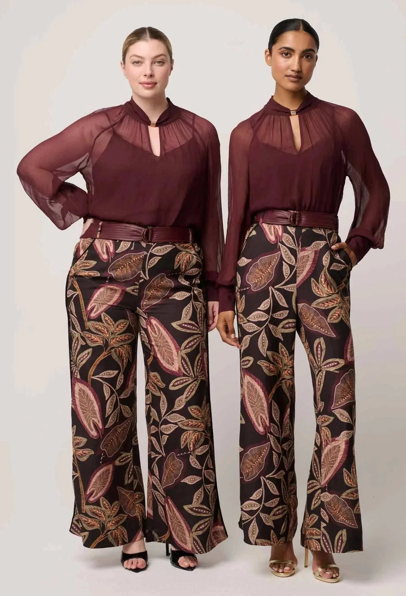 Once Was Simona Sheer Viscose Gold Detail Blouse Bordeaux