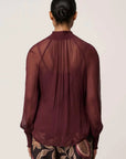 Once Was Simona Sheer Viscose Gold Detail Blouse Bordeaux