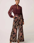 Once Was Simona Sheer Viscose Gold Detail Blouse Bordeaux