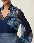 Once Was Colette Placement Print Shirred Collar Blouse Moonlit Batik