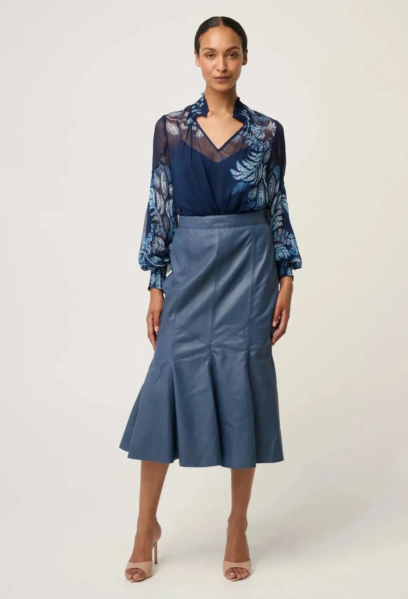Once Was Colette Placement Print Shirred Collar Blouse Moonlit Batik
