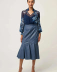 Once Was Colette Placement Print Shirred Collar Blouse Moonlit Batik
