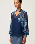 Once Was Colette Placement Print Shirred Collar Blouse Moonlit Batik