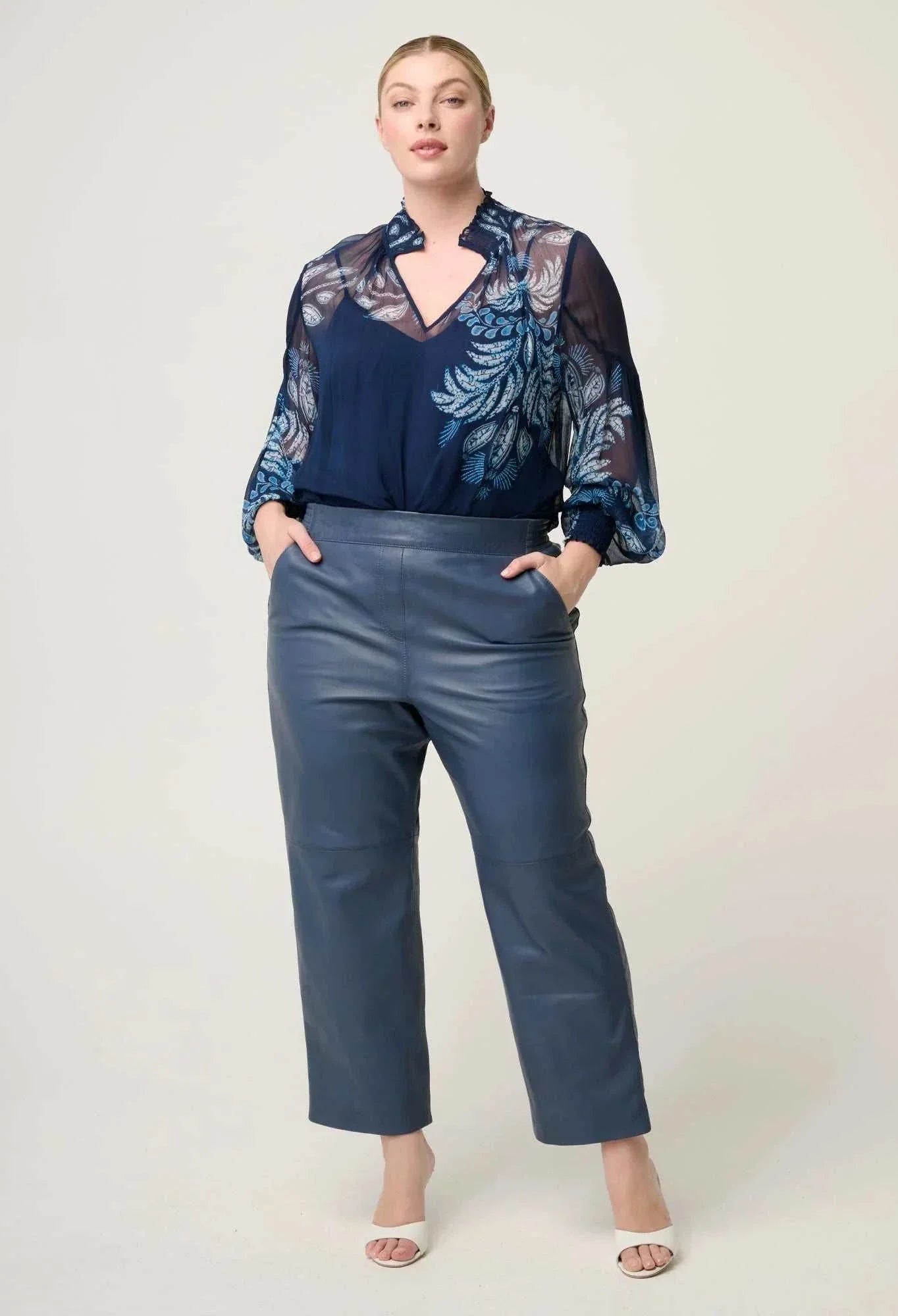 Once Was Colette Placement Print Shirred Collar Blouse Moonlit Batik