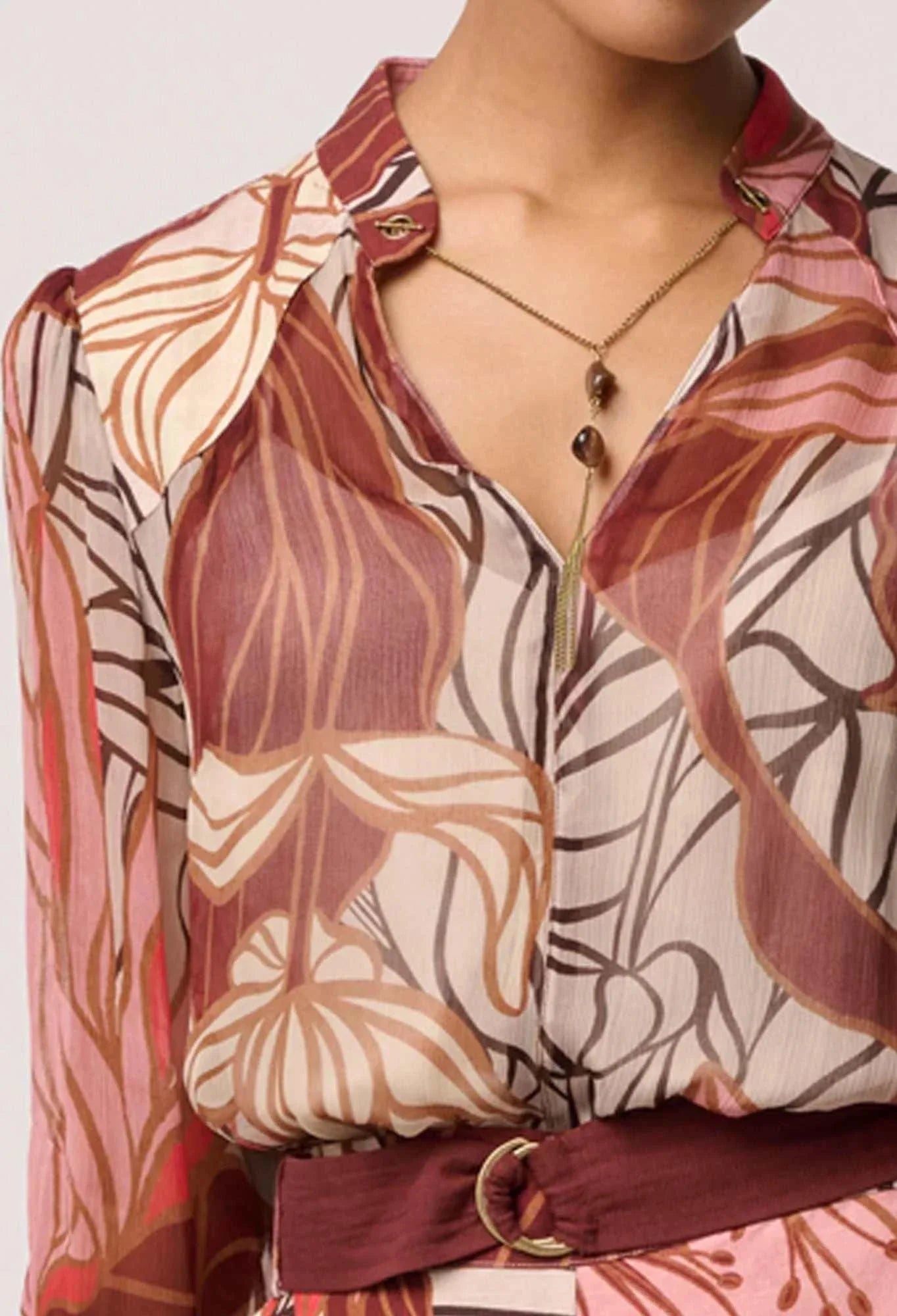 Once Was Freya Sheer Blouse Embellished Neck Cathedral Botanic