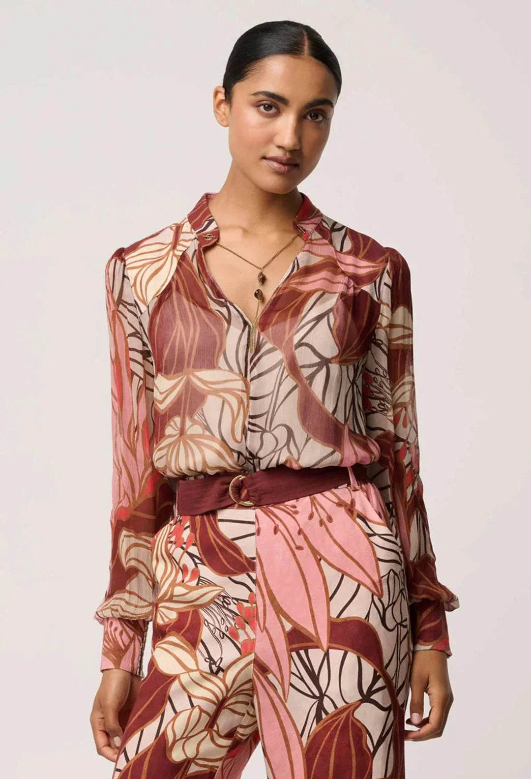 Once Was Freya Sheer Blouse Embellished Neck Cathedral Botanic