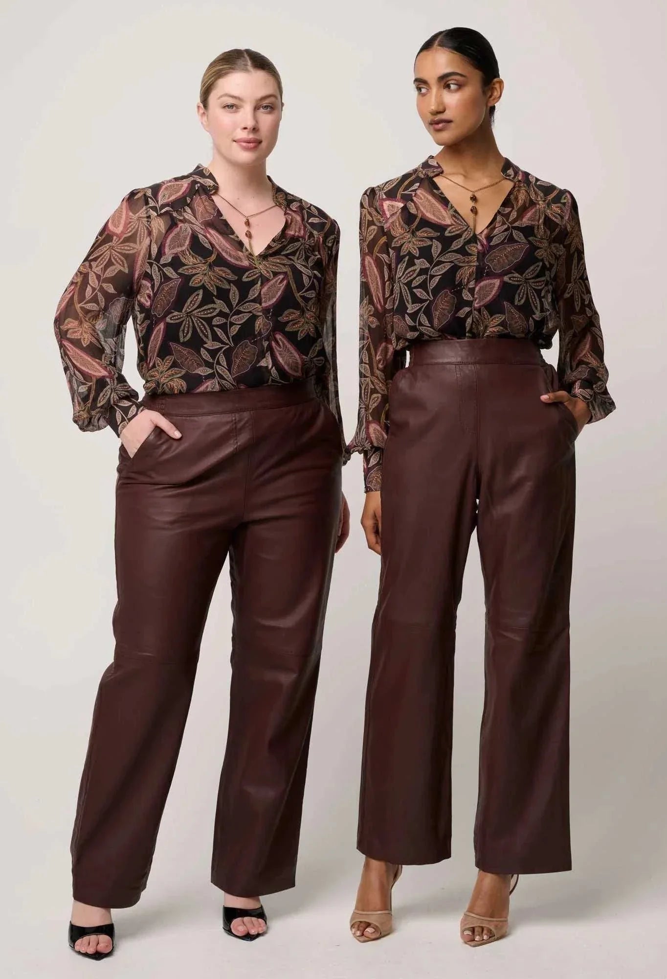 Once Was Freya Sheer Viscose Blouse with Embellished Neck Dark Tropique