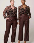 Once Was Freya Sheer Viscose Blouse with Embellished Neck Dark Tropique