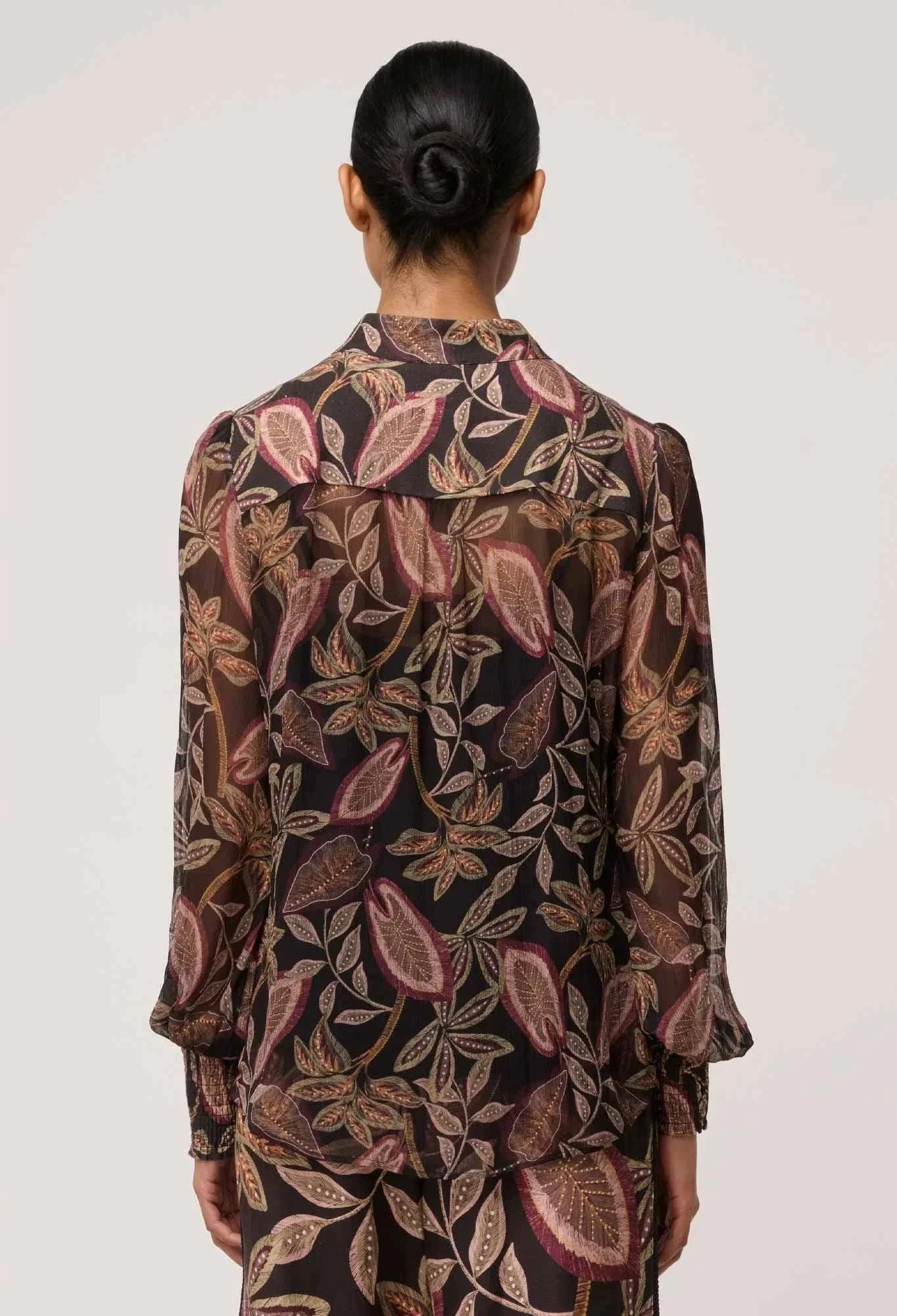 Once Was Freya Sheer Viscose Blouse with Embellished Neck Dark Tropique