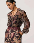 Once Was Freya Sheer Viscose Blouse with Embellished Neck Dark Tropique