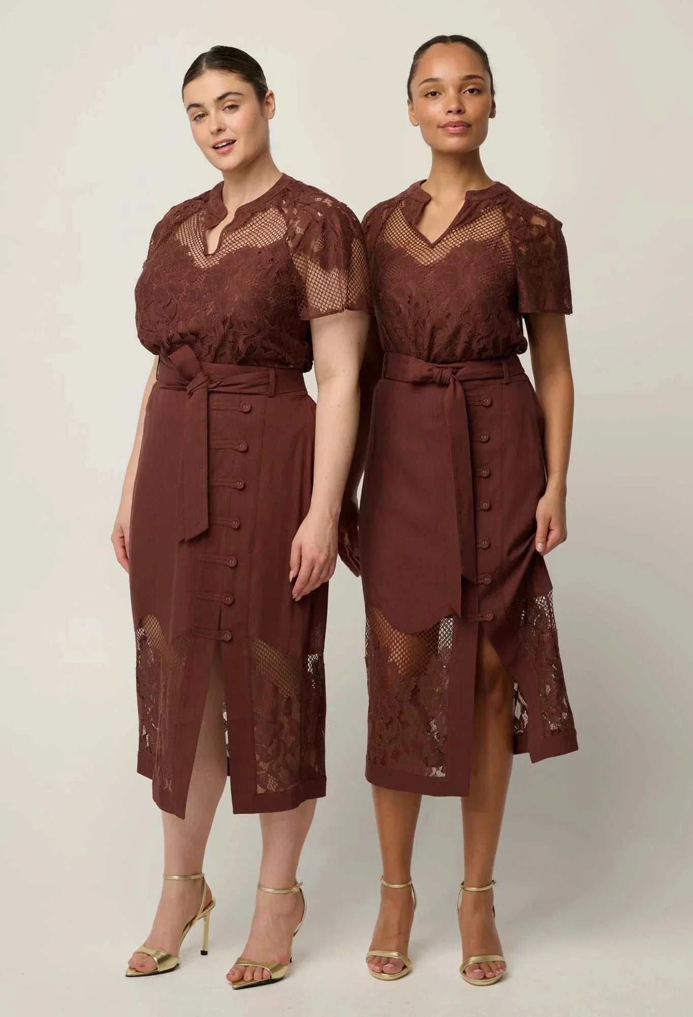 Once Was Solene Cotton Blend Lace Short Sleeve Rosewood