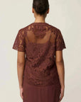 Once Was Solene Cotton Blend Lace Short Sleeve Rosewood