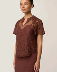 Once Was Solene Cotton Blend Lace Short Sleeve Rosewood