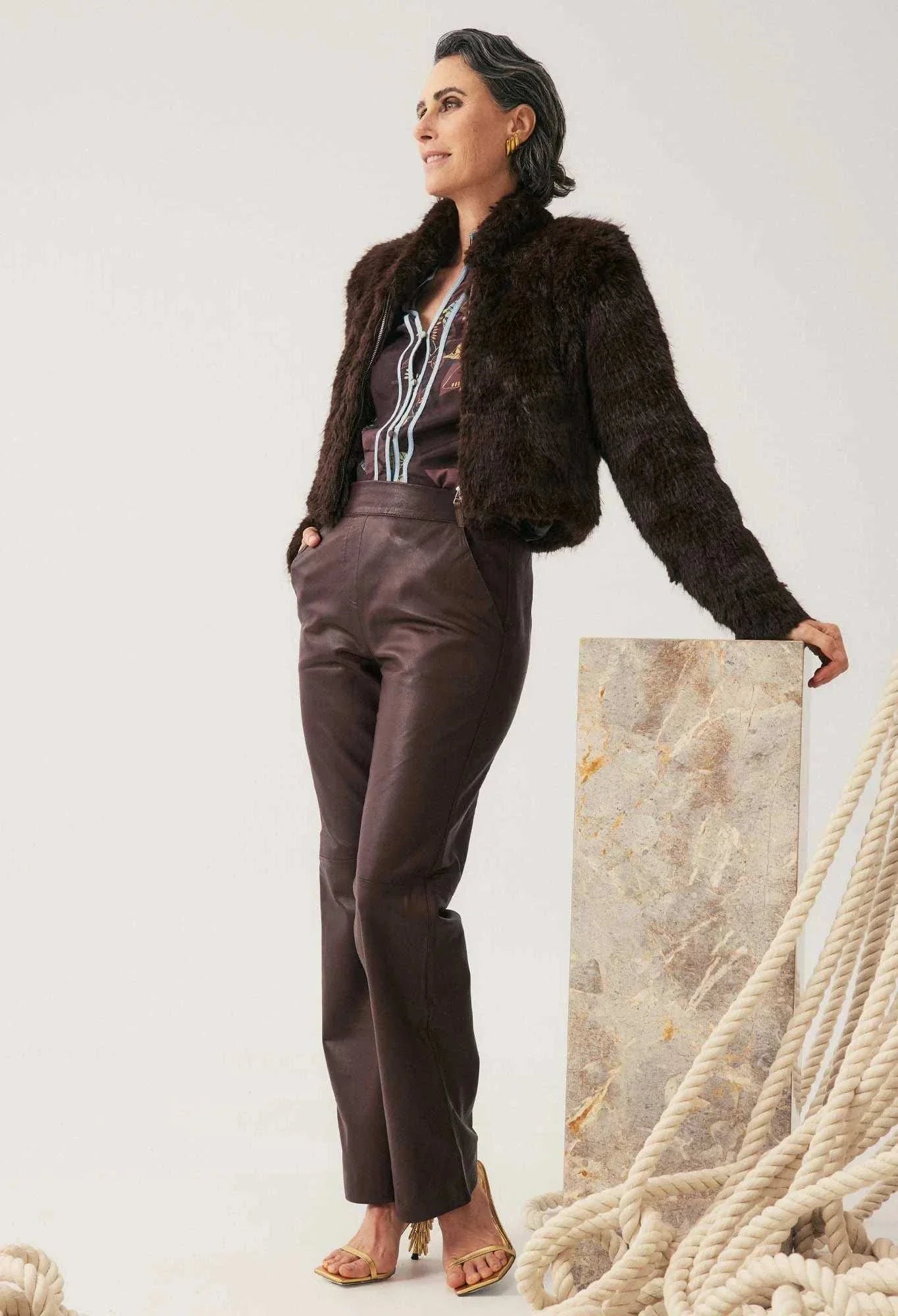 Once Was Joan Leather Straight Leg Pant Oxblood