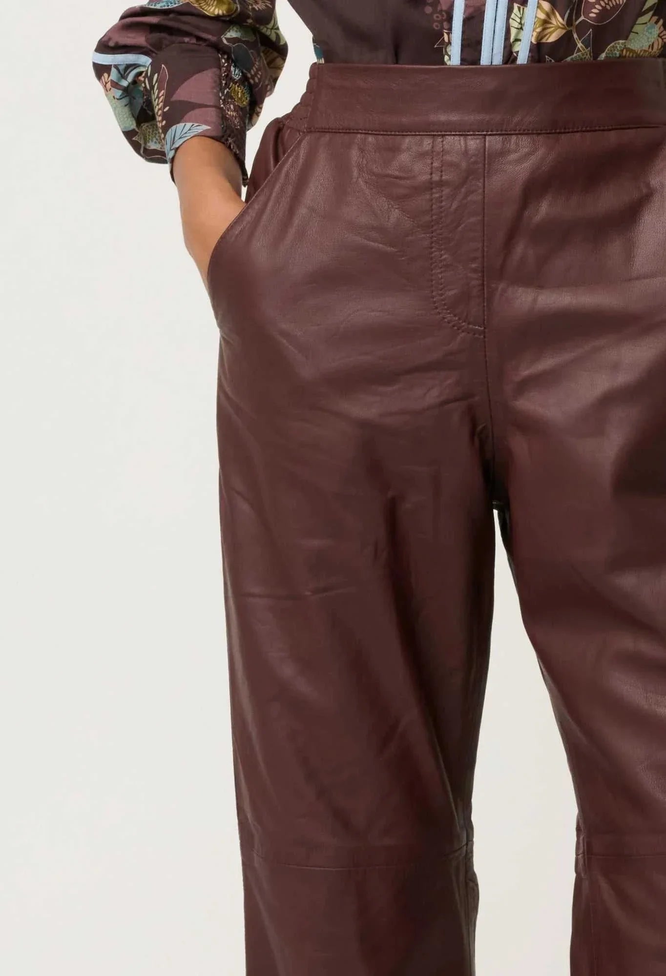 Once Was Joan Leather Straight Leg Pant Oxblood