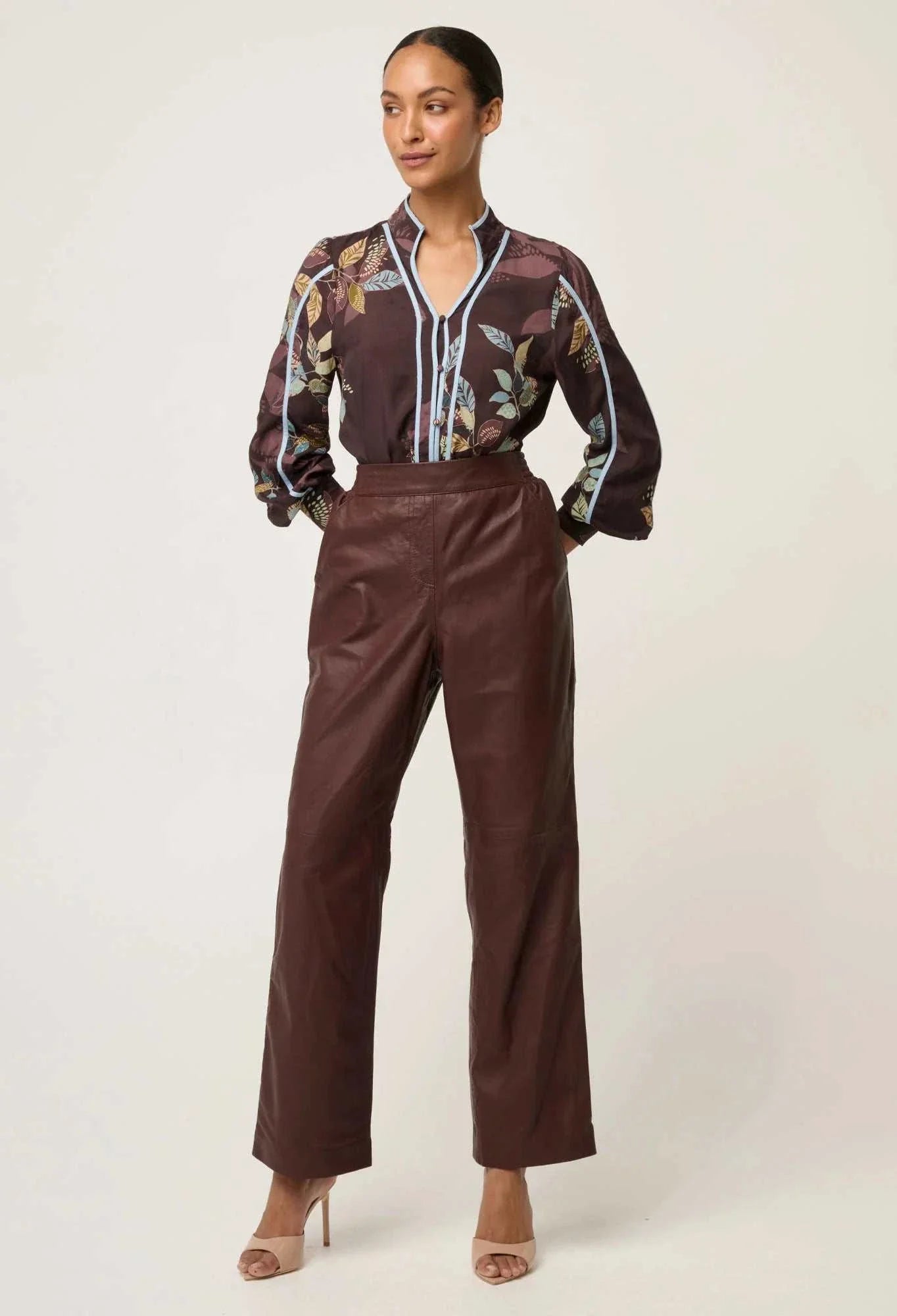 Once Was Joan Leather Straight Leg Pant Oxblood