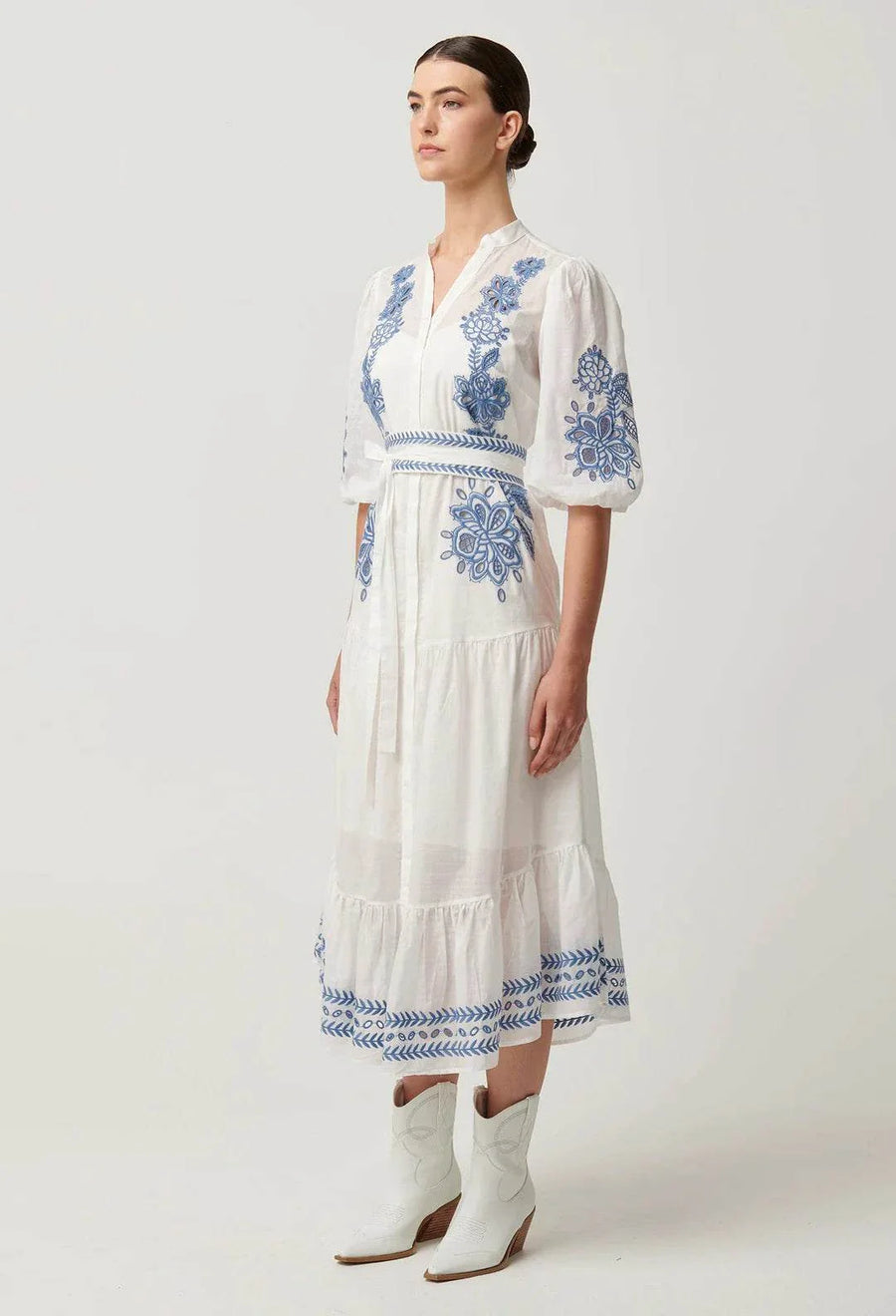 Once Was Gabriette Placement Embroidered Cotton Slub Dress