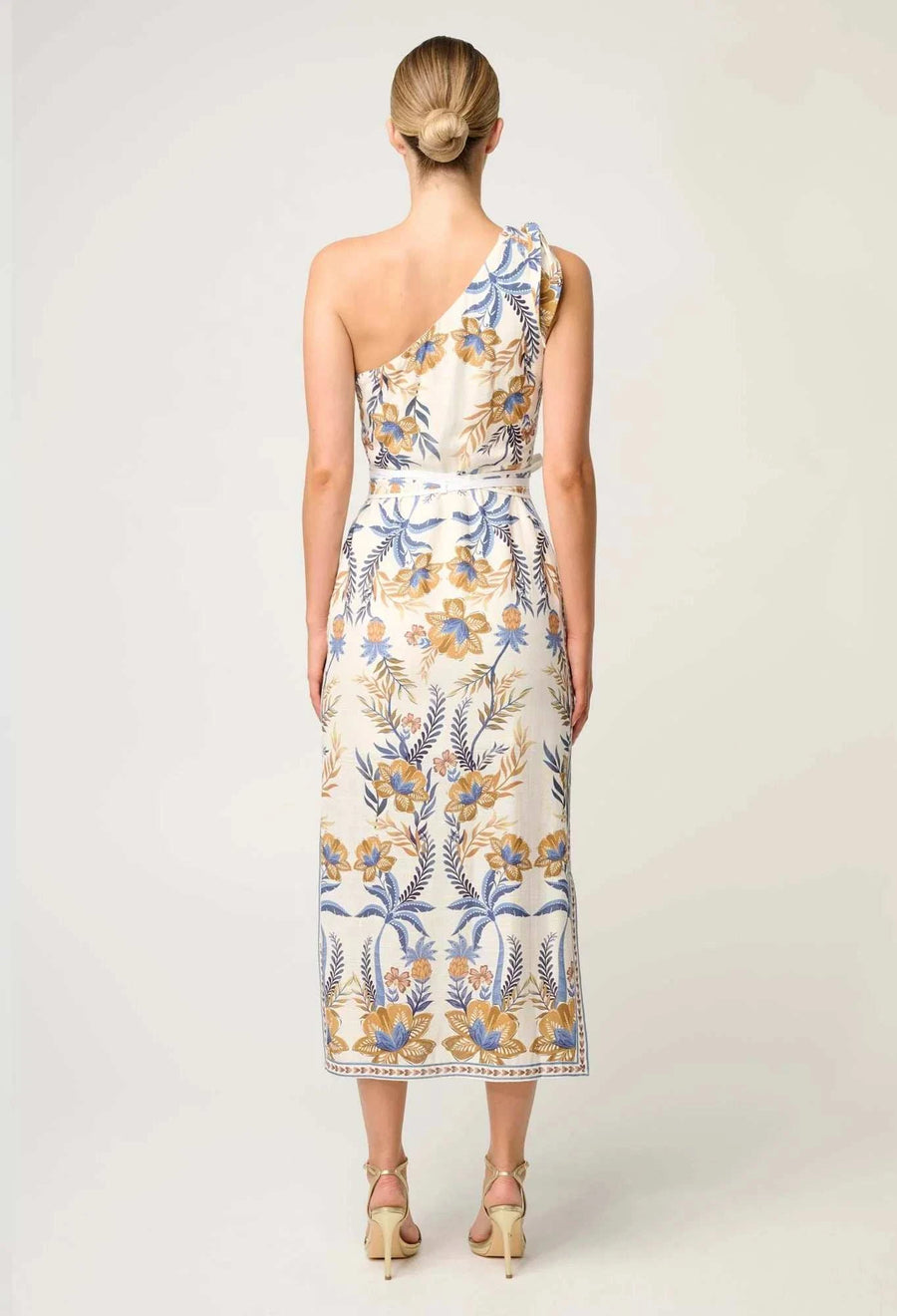 Once Was Amira One Shoulder Linen Viscose Dress Golden Medina