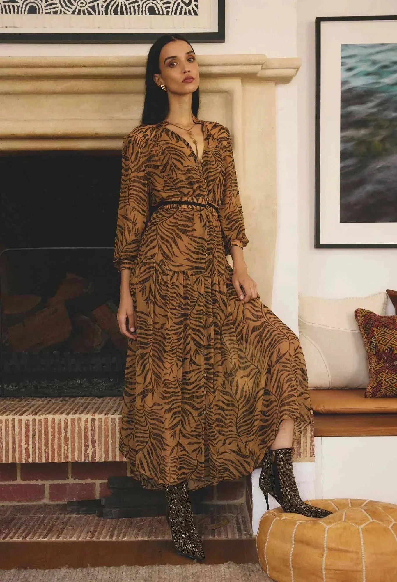 Once Was Solene Sheer Viscose Midi Dress Exotica