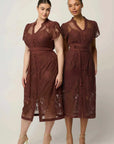 Once Was Solene Cotton Blend Lace Dress Rosewood