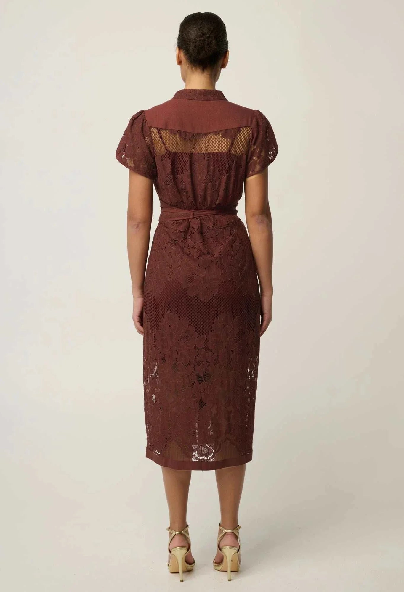Once Was Solene Cotton Blend Lace Dress Rosewood