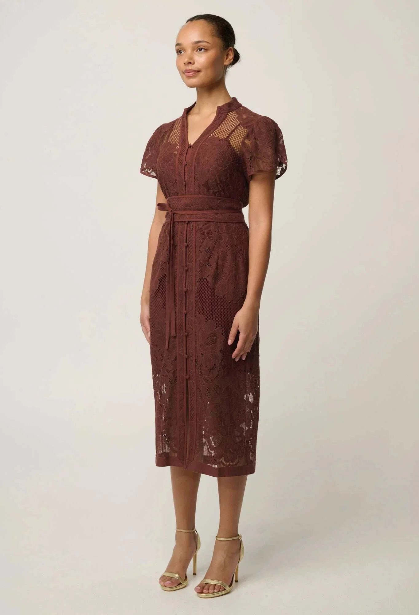 Once Was Solene Cotton Blend Lace Dress Rosewood
