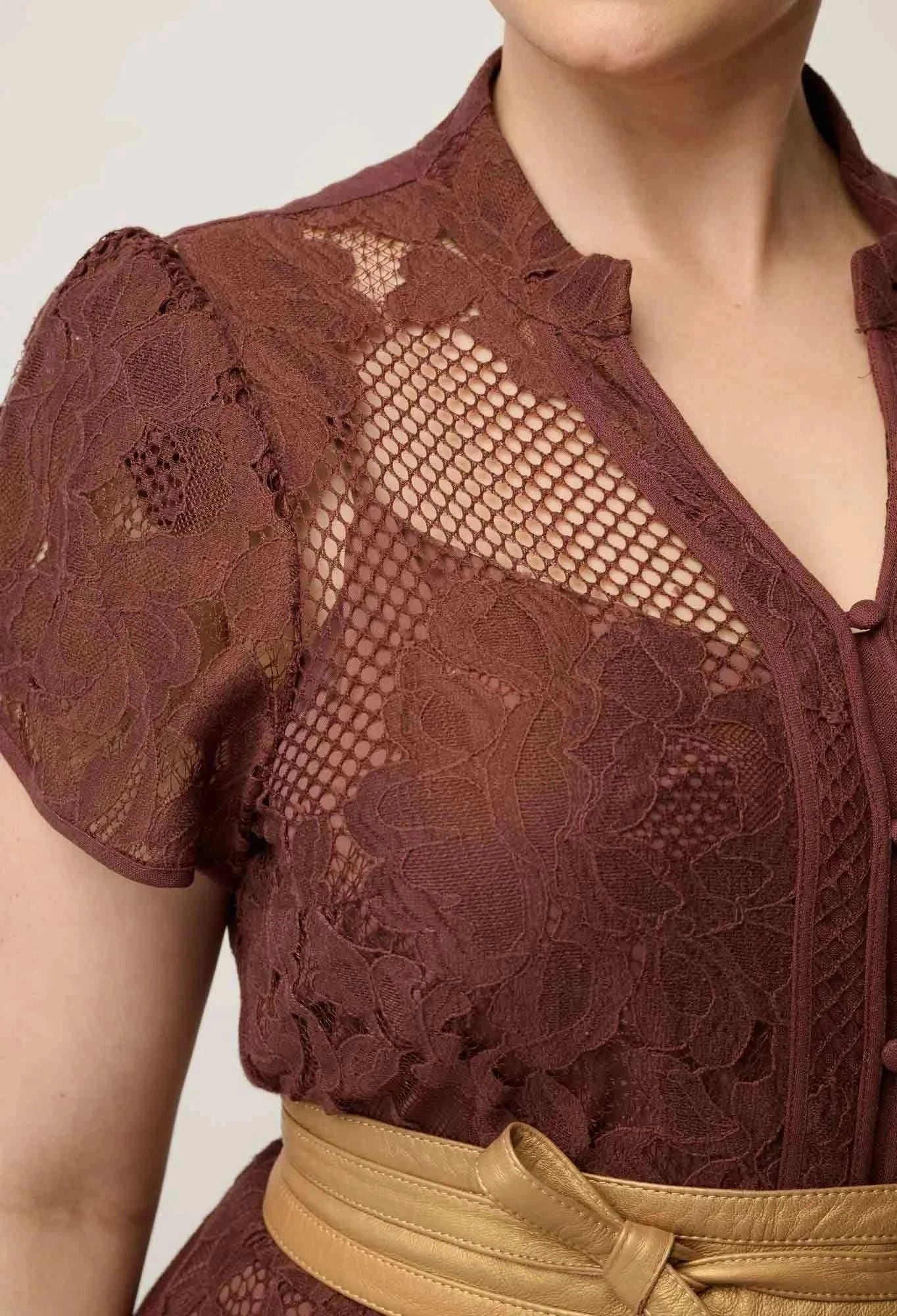 Once Was Solene Cotton Blend Lace Dress Rosewood