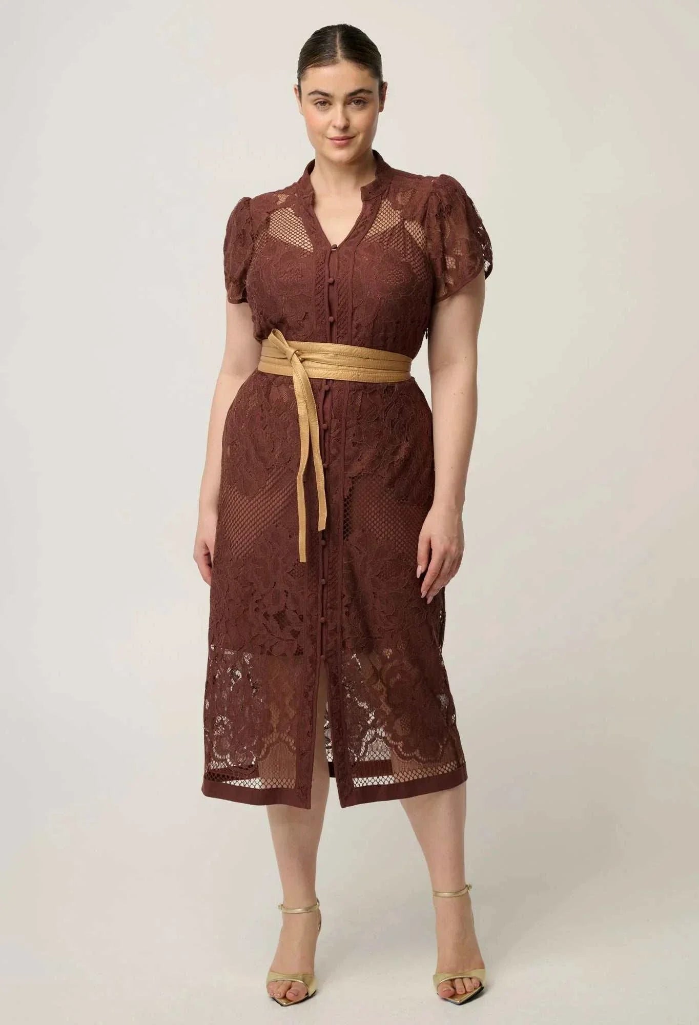 Once Was Solene Cotton Blend Lace Dress Rosewood