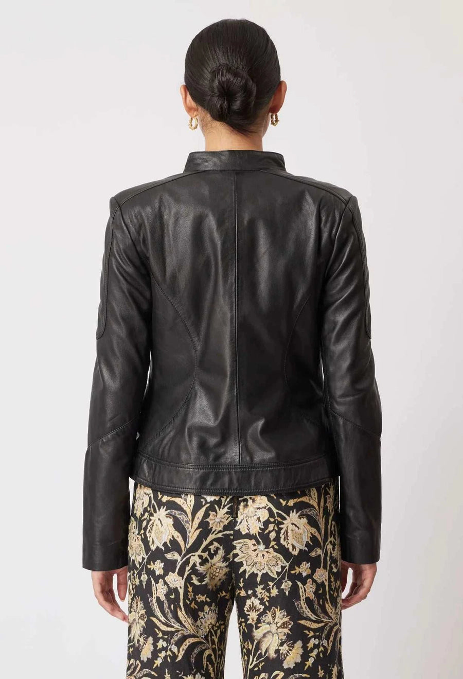 Harmony Curved Hem Leather Jacket Black