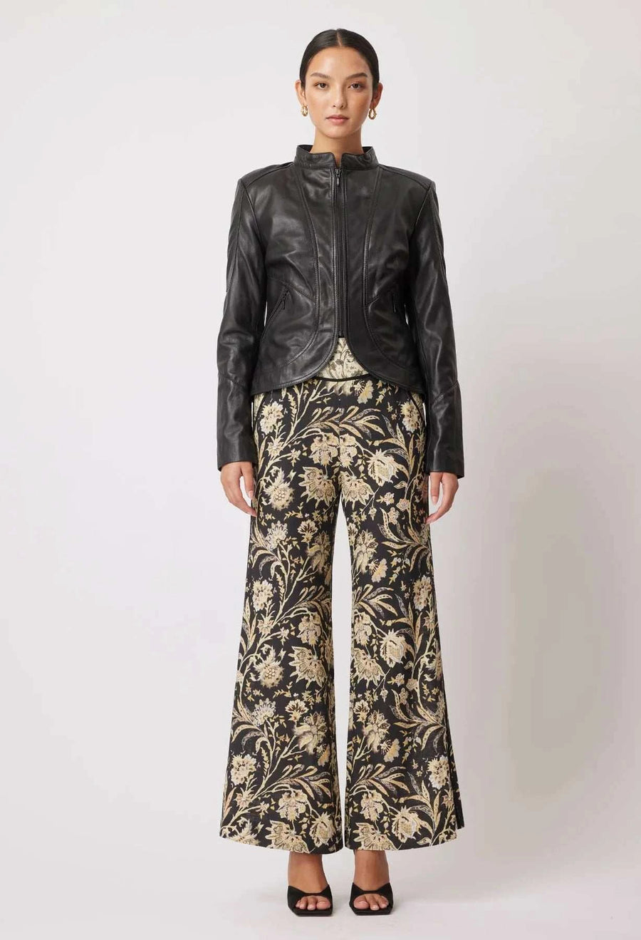 Harmony Curved Hem Leather Jacket Black