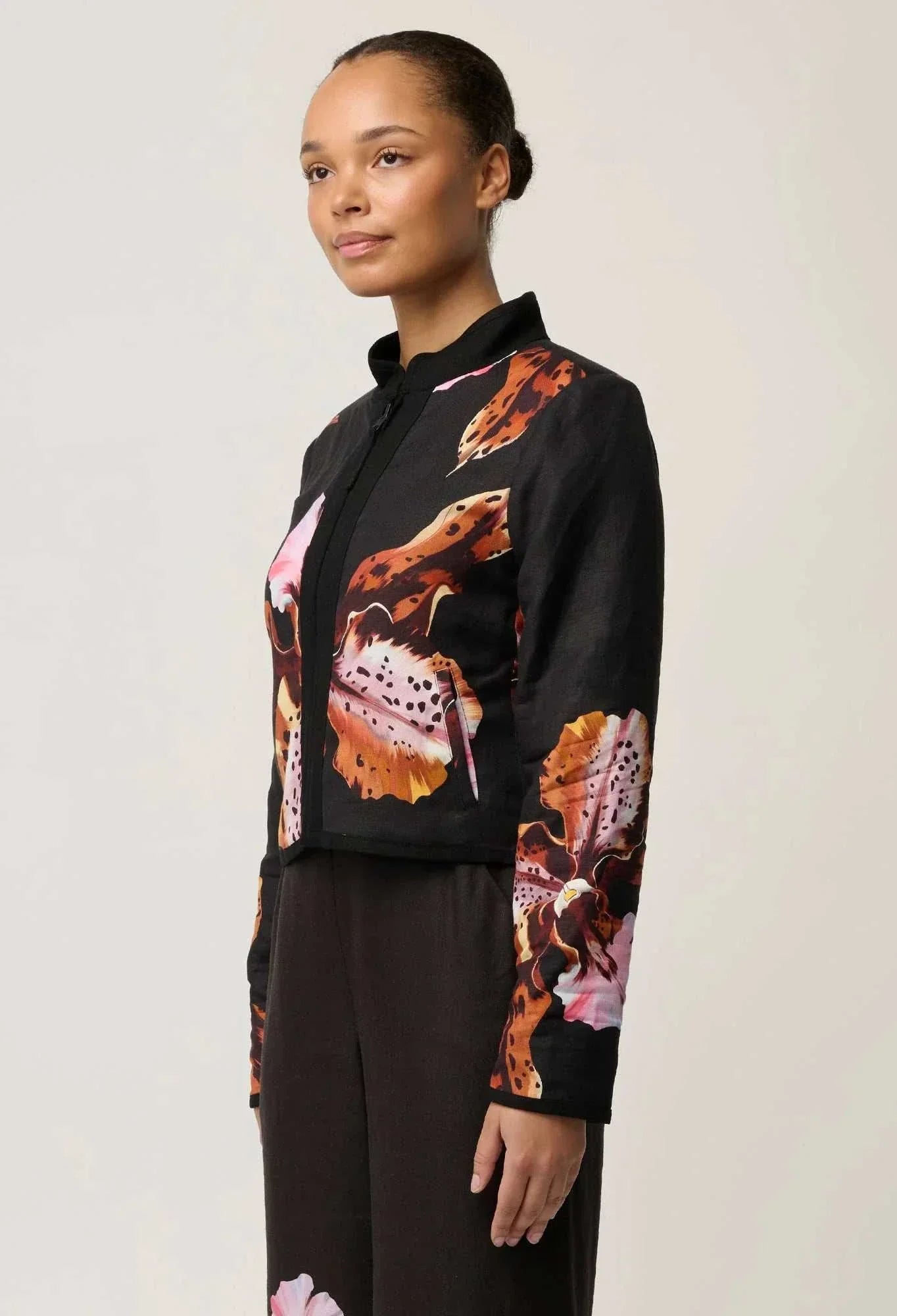 Once Was Delray Reversible Linen Viscose Jacket in Sunset Orchid Noir Orchid