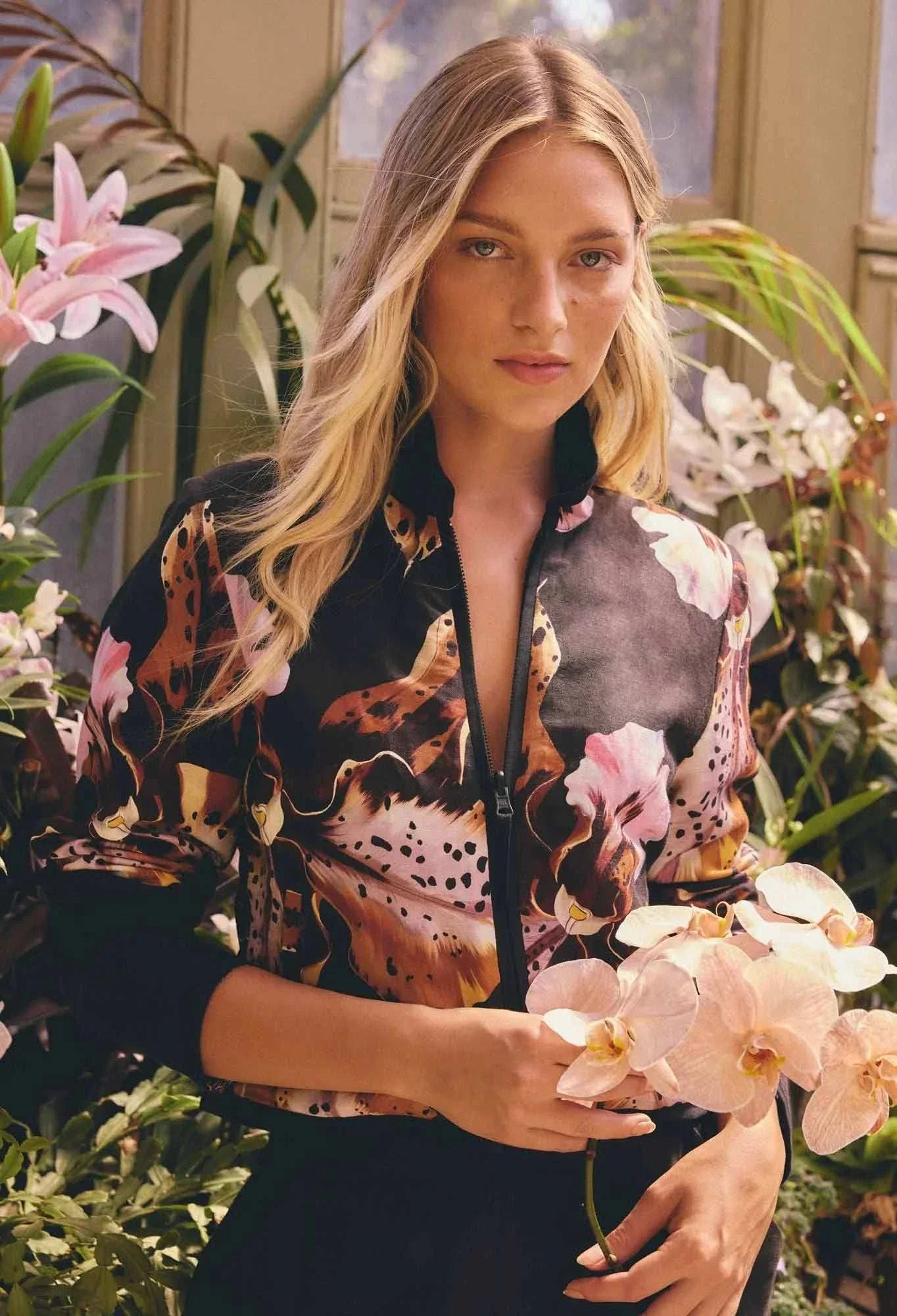 Once Was Delray Reversible Linen Viscose Jacket in Sunset Orchid Noir Orchid