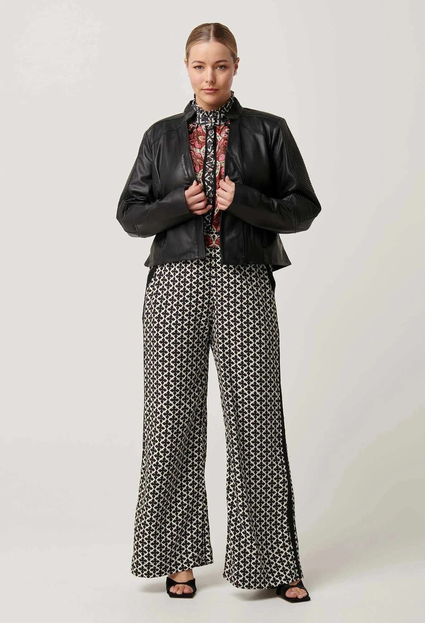 Once Was Blaire Leather Herringbone Stitch Jacket Black