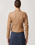 Once Was Blaire Leather Herringbone Stitch Jacket Wheat